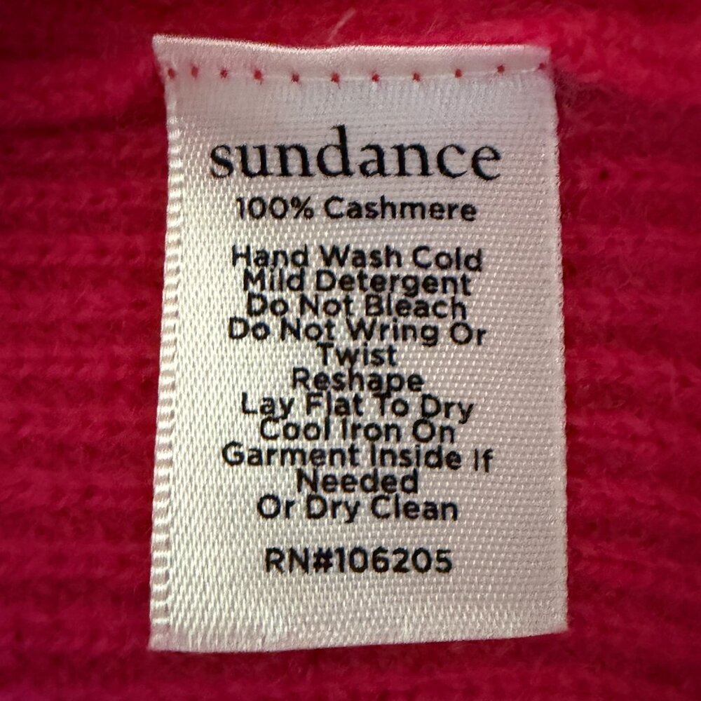 Sundance hot pink side slits rib knit v-neck 100% cashmere sweater Sz S - Picture 7 of 10